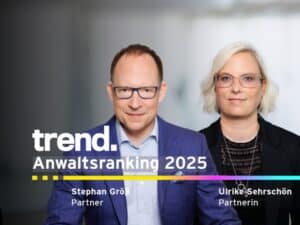 Trend Anwaltsranking 2025 EY Law Immobilienrecht Rechtsanwalt Stephan Größ Rechtsanwältin Ulrike Sehrschön Vergaberecht Österreich beste Anwälte 2025